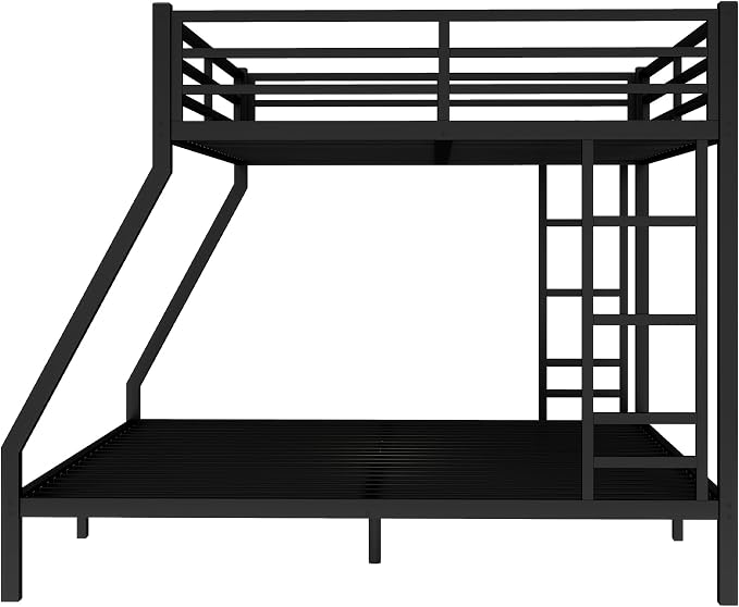 EMKK Queen Over King Bunk Bed for Adults, Metal Bunk Beds Queen Over King Size for Teens Dorm Bedroom Guest Room,Heavy Duty Bunk Beds with Ladder and Safety Full Length Guardrail (Black)