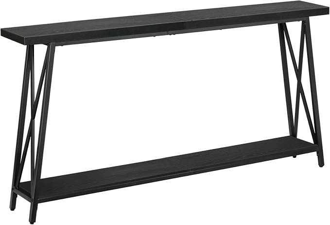 MAHANCRIS Console Table, 63" Industrial Entryway Table, Extra Long 2-Tier Sofa Table Behind Couch, X-Shaped Support, for Entryway, Hallway, Living Room, Black CTHB4801