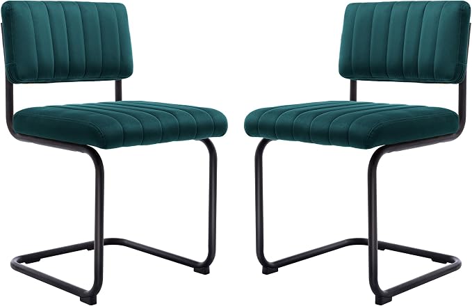 ONEVOG Modern Luxury Dining Room Chairs Set of 2, Teal Velvet Upholstered Kitchen Chairs, Heavy Duty Contemporary Armless Dining Chair with Comfy Seat & Black Metal Legs, Cantilevered Design