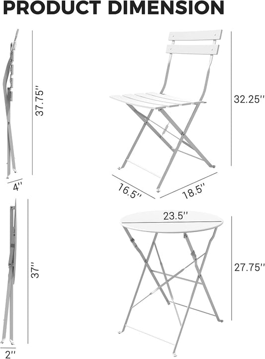 Grand patio 3-Piece Folding Bistro Set, 2 Chairs and 1 Table, Weather-Resistant Outdoor/Indoor Conversation Set for Patio, Yard, Garden-White