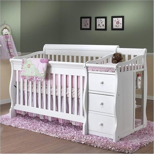 Pemberly Row 73" x 35" 4-in-1 Convertible Crib and Changer Set, Solid Wood Construction, JPMA Certified, White