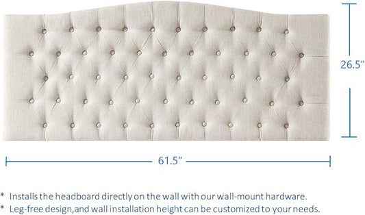 24KF Upholstered Tufted Button Wall Mounted Linen Headboard,Comfortable Fashional Headboard Queen/Full Size,6055-Q-Ivory