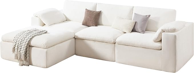 Jocisland 120" Cloud Modular Sectional Sofa, No-Assembly Oversized Chenille Couch with 76.4" Extra-Deep Chaise, Modern White Cloud Couch for Living Room