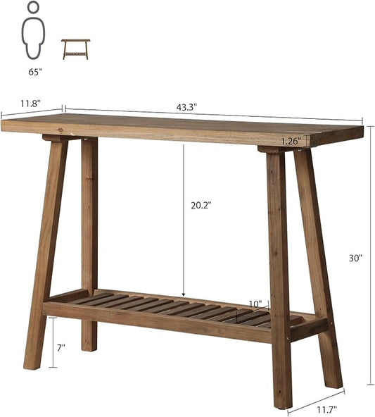 HOKYHOKY Reclaimed Solid Wood Console Table, 43.3" Farmhouse Entryway Table, Narrow Couch Tables Behind Sofa, 2 Tiers Accent Tables for Hallway, Entrance, Foyer, Living Room