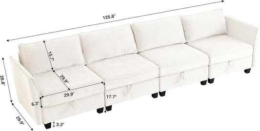 ORRD Modular Sectional Sofa, Convertible Couch with Storage, 4 Seater Sofa Modular with Reversible Chaise for Living Room, Office (Beige)