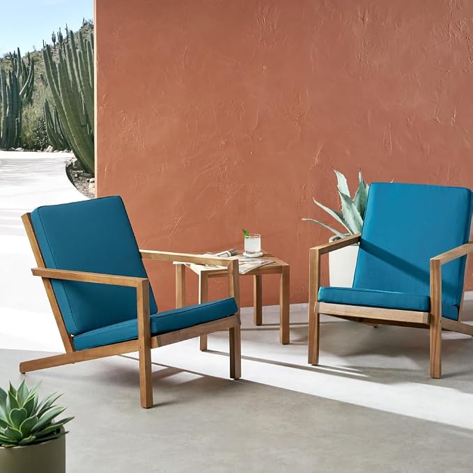 Patio Chat Set, Leah 3-Piece Outdoor Conversation Furniture Set with Chairs and Table for Garden Backyard Porch Deck Balcony Patio Lounge Seating Area