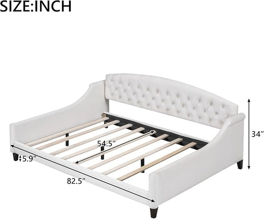 Ball & Cast Full Size Daybed, Velvet Upholstered Day Bed Frame with Button Tufted Backrest,Modern Sofa Bed for Living Room, Bedroom,Guest Room,No Box Spring Needed,Beige