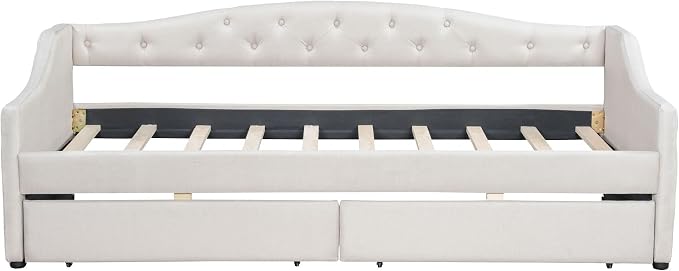 Merax Modern Upholstered Platform Bed Frame with Storage Drawers, Linen Sofa Day Bed, No Box Spring Needed/Easy Assemble/Twin XL, Beige
