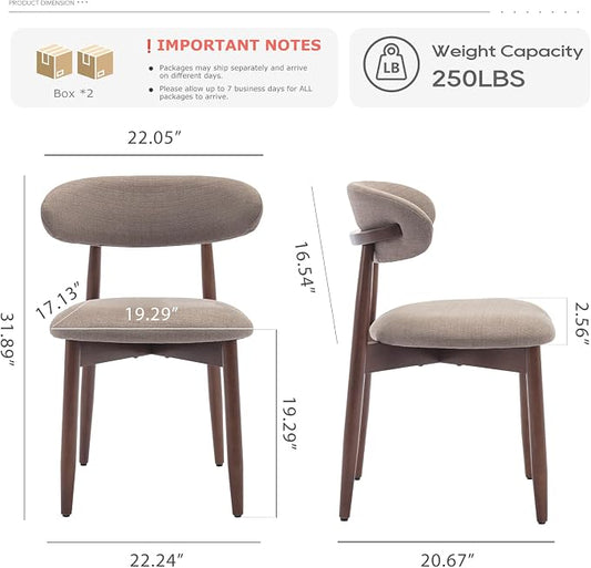 COLAMY Wooden Dining Chairs Set of 4, Modern Fabric Upholstered Dining Room Chair, Farmhouse Kitchen Chairs with Foot Pegs, Camel