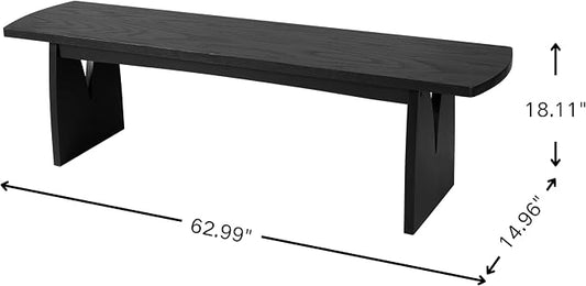 Christopher Knight Home 63" W Dining Bench, Modern Farmhouse Entryway Bench Indoor, Solid Wood Bench with Acacia Legs & MDF Seat, Long Bench for Dining Room Bedroom End of Bed Hallway, 400 lbs, Black