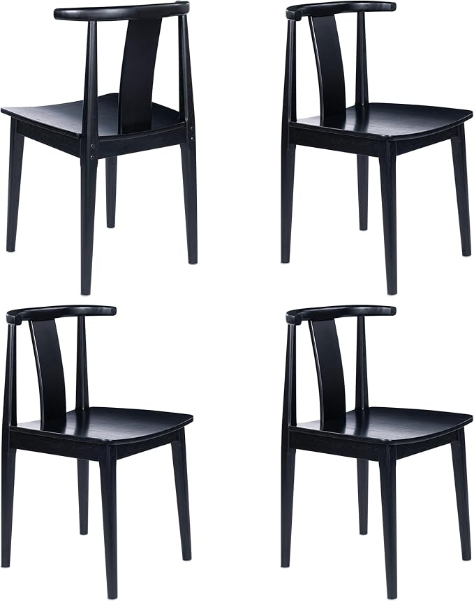 EYYTHUNG Wood Dining Chairs Set of 4, Farmhouse Kitchen Chairs with Curved Back, Modern Mid Century Wishbone Dining Chairs for Dining Room, Kitchen, Black