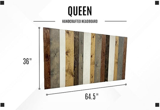 Barn Walls Solid Wood Headboard Queen Size Rustic Mix with Smooth Natural Wood Grain, Handcrafted Wall-Mounted Panel Head Board, Adjustable Height, Modern Rustic Bedroom, Built to Last