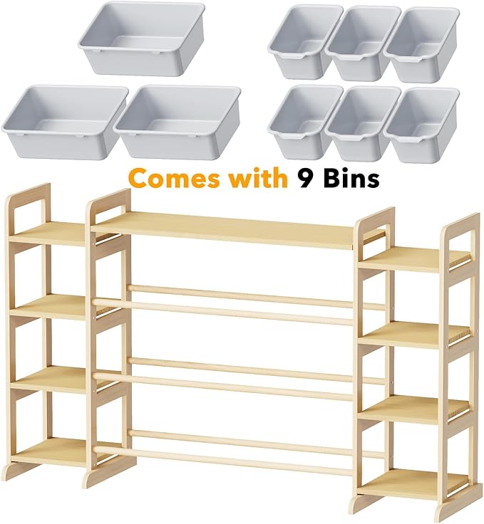 SpaceAid Large Toy Storage Organizer 9 Shelves 9 Bins, Toy Organizers Storage Bookshelf, Kids Bin Shelf Toys Box Bookcase for Bedroom Playroom Organization Room Decor, Neutral Gray
