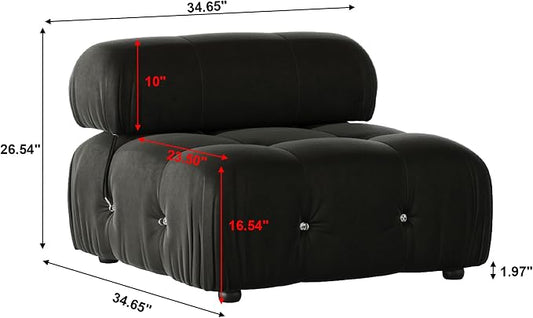Modular Sectional Sofa, Velvet Couch, Middle seat, Black