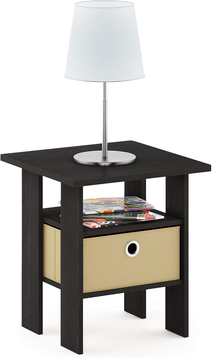 Furinno TIDUR 3-Tier Night Stand, Nightstand with Storage Bin, Espresso | Open Shelf Design, Bedside Table, End Table, Side Table for Bedroom, Living Room