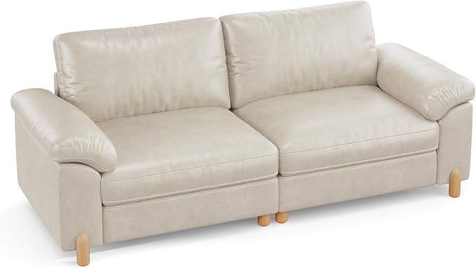 SITJOY Large Cloud Couch, 86" Wide 2 Seater Loveseat, Faux Leather in White | Pet-Friendly Scratch-Resistant Leather Sectional Sofas for Living Room, Deep Seat Wide Couch