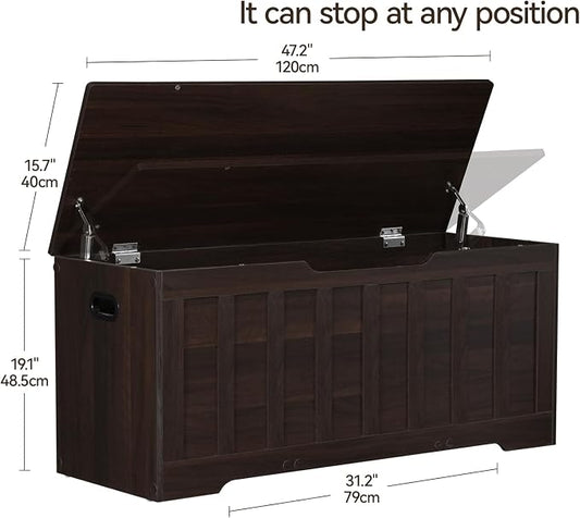 VANKILEY 43.3" Storage Chest Extra Large,Storage Trunk with 2 Safety Hinges,Wooden Storage Bench,Shoe Bench,43.3x15.7x19.1 Inch,Easy Assembly,Storage Bench for Bedroom,Living Room,entryway(Espresso).