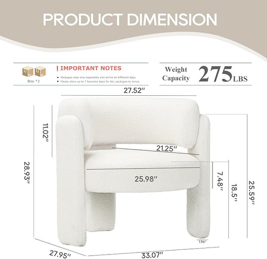 COLAMY Modern Accent Chairs Set of 2, Upholstered Barrel Chairs, Comfy Sherpa Side Arm Chairs with 3 Legs for Living Room, Bedroom, Reading, Cream