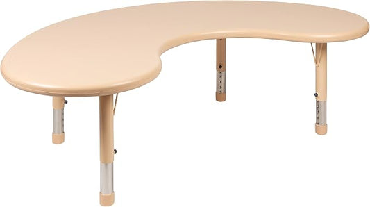 Flash Furniture Wren 35"W x 65"L Half-Moon Natural Plastic Height Adjustable Activity Table