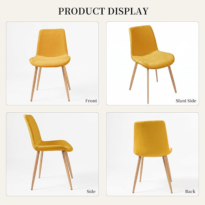 HIPIHOM Dining Chairs Set of 2, Mid-Century Modern Fabric Kitchen Chairs | Curved Backrest for Comfort, High-Density Sponge Padded Seat, Heat and Stain Resistant Surface, Sturdy Wood-Grain Metal Legs
