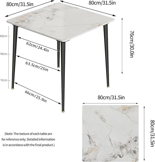Wisfor Square Kitchen Dining Table: Sintered Stone Dining Room Table Modern Coffee Table Marble Table with Stable Metal for Kitchen Living Room Office Patio Seaside, 31.5x31.5x29.92 inch