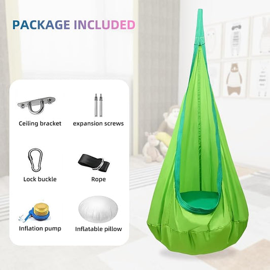 Kids Swing Seat Hammock Chair Indoor Outdoor Hanging Chair for Children,Soft & Safe with High Weight Capacity, Easy Install Perfect for Bedroom, Garden, Playroom (Light Green)