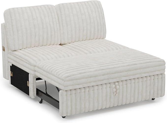 Belffin Corduroy Sleeper Sofa with Pull Out Bed Module Loveseat with Pullout Bed for Sectional Sofa Couch Beige Couch
