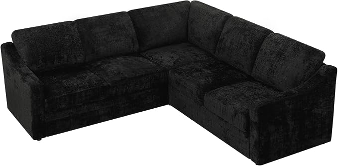 89" Chenille Sectional Sofa with High Density Sponge, Modern 5 Seats Corner Couch with Deep Seat, Comfy Modular L Shaped Couch with Comfortable Back Cushions for Living Room, Black