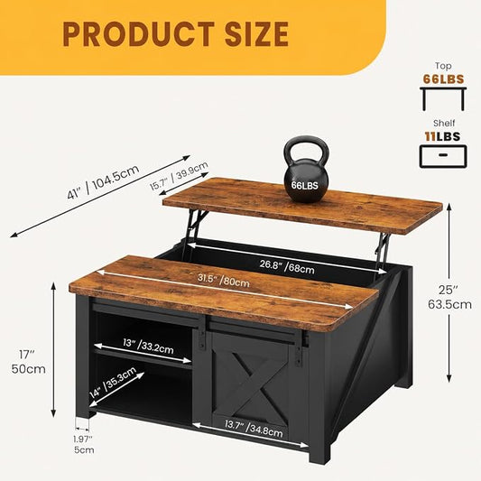 Simple Deluxe Lift Top Coffee Table with Storage, Farmhouse Coffee Table for Living Room, Coffee Tables with Hidden Storage, Coffee Tables with Lifting Top Center Table for Living Room (Black)