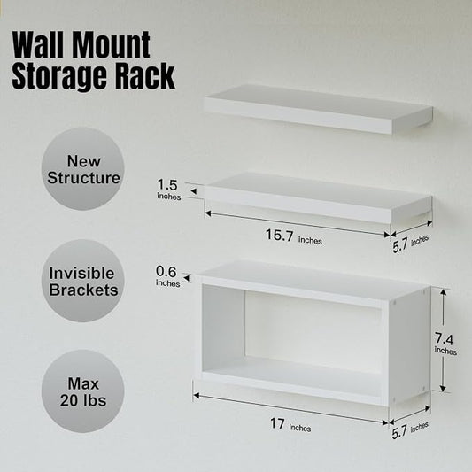 RICHER HOUSE White Floating Shelves Set of 3, Modern Bathroom Shelves Wall Mounted Shelves for Wall Decor, Over Toilet White Wall Shelves for Bathroom Bedroom, Living Room, Kitchen