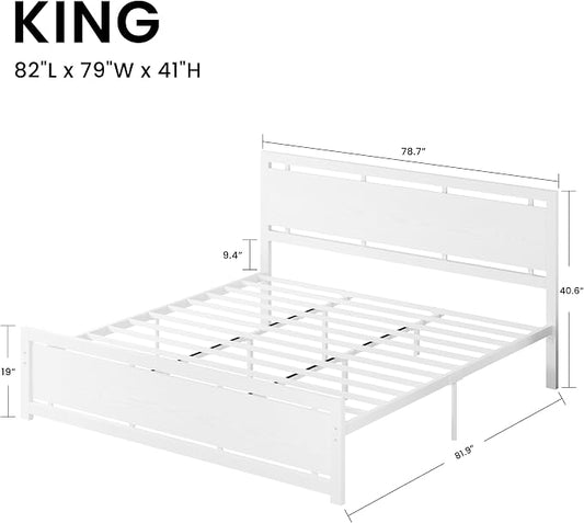 LIKIMIO King Bed Frame with Headboard and Footboard, Metal Strong Supports, Easy Assembly, Noise-Free, No Box Spring Needed, White