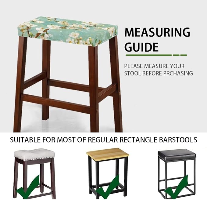 Almond Tree Oil Painting Bar Stool Seat Covers Turquoise Vanity Chair Cover Rectangle 2 Pack Soft Fabric Stretch Bar Stool Covers with Elastic Band