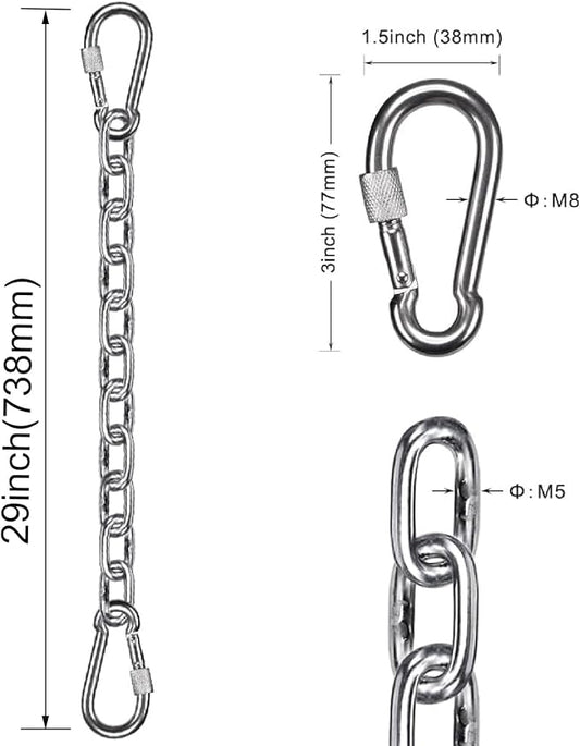 BeneLabel 1Pcs 29inch 304 Stainless Steel Hanging Chain with 4 Carabiners Hammock Chain Extender Chain for Swing, Heavy Bag, Hanging Chair, Porch Swing, Indoor & Outdoor 1000 LB Capacity
