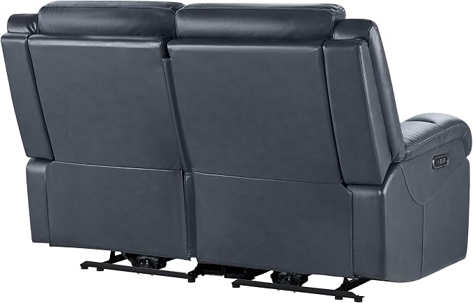 Watson & Whitely Genuine Leather Power Loveseat Recliner Sofa, 2 Seat Wall Hugger Reclining Sofa with Power Headrest & Charging Ports, Dual Recliner Sofas for Living Room, RV, Navy Blue