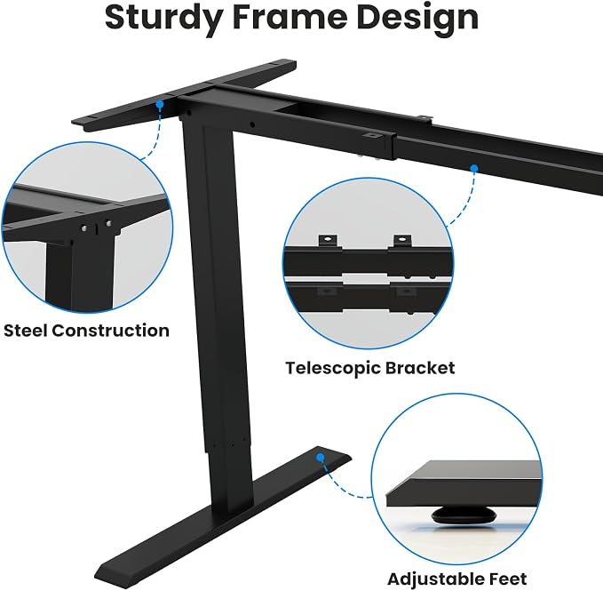 Dual Motor Standing Desk Frame- Height Adjustable Electric Desk Legs, Heavy Duty Sit to Stand Up Desk Base, 4 Memory Settings Controller for Adjustable DIY Desktop, Over 300 lbs Load Capacity