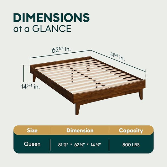 Bme Catherine Queen Platform Bed Frame, Modern Bed Frame Without Headboard, Wooden Low Profile Bed Frame, Acacia Wood Platform Bed Frame, No Box Spring Needed, Supports up to 800lbs - Dark Chocolate