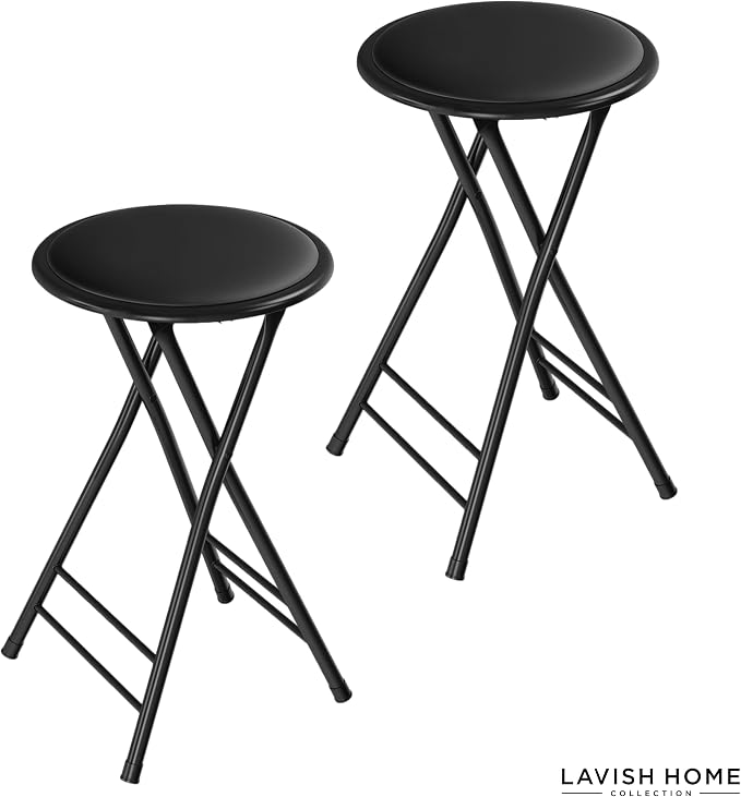 Lavish Home Folding Stool - Set of 2 Counter Height Bar Stools – 24-Inch Backless Folding Chairs with 225lb Capacity for Kitchen, Rec Room, or Game Room (Black)