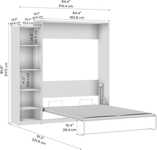 Bestar Claremont Queen Murphy Bed with Closet Organizer (85W) in Platinum Gray, Space-Saving Sleeping Arrangement for Multipurpose Room