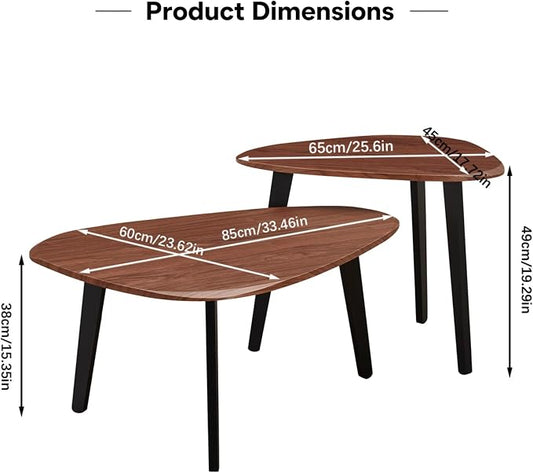 Nesting Coffee Table Set of 2-Mid Century Modern Coffee Table | Guitar Pick Stacking Tables with Solid Wood Legs,Small Coffee Tables for Small spaces,Living Room,Balcony