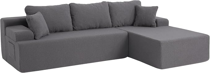 Hobestluk Modular Sectional Sofa Couches L-Shape Couch 3 Seat Modular Sofa Memory Foam Sectional Couches for Living Room, Cloud Couch with Oversized Chaise (Grey Smooth, 96", Right Hand Facing)