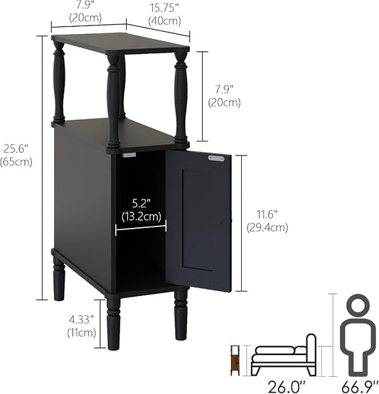 Veegle Narrow Nightstand,Skinny End Side Table (Black) | Mid-Century Modern Night stand with Storage,bedside table for Bedroom and Living Room