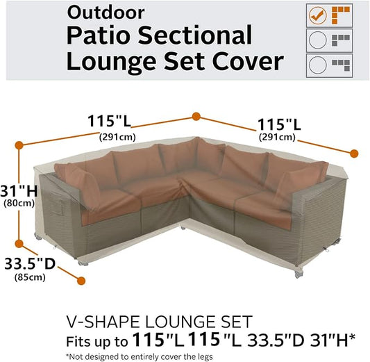 Outdoor Sectional Cover, Waterproof 600D Oxford Lawn Patio Furniture Covers, Patio Sectional Couch Cover, (Natural Beige,V-Shaped-115 x115)