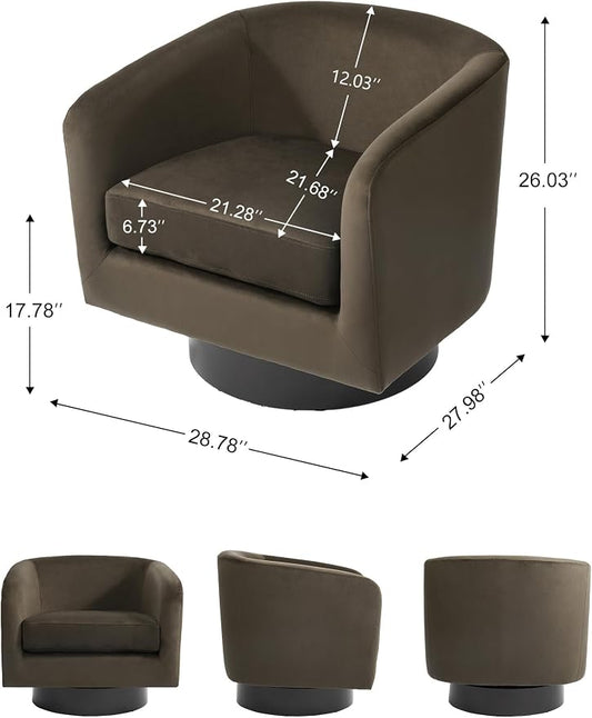 Swivel Barrel Accent Chair, Modern Round Chenille Fabric Arm Chair for Living Room, Bedroom, Comfy Club Reading Chairs for Adults(Velvet Coffee, Set of 4