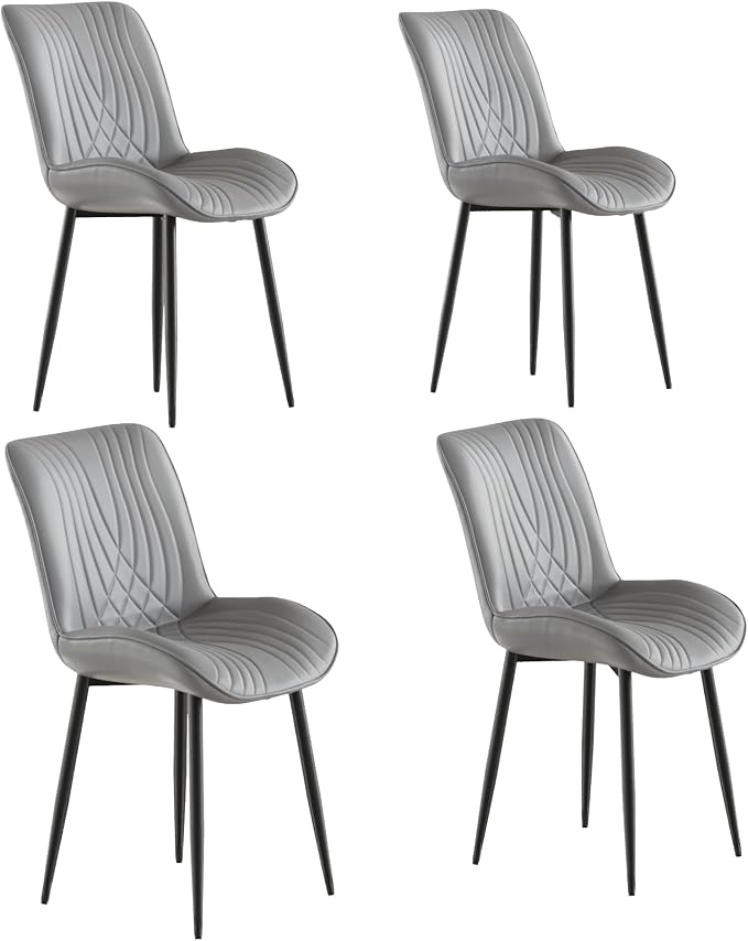 VECELO Dining Chairs Set of 4, Modern Upholstered Faux Leather Cushion Seat and Metal Legs for Kitchen, Living Room, Grey