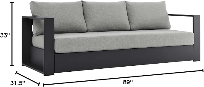 Modway Tahoe Aluminum Outdoor Patio Sofa in Gray Gray