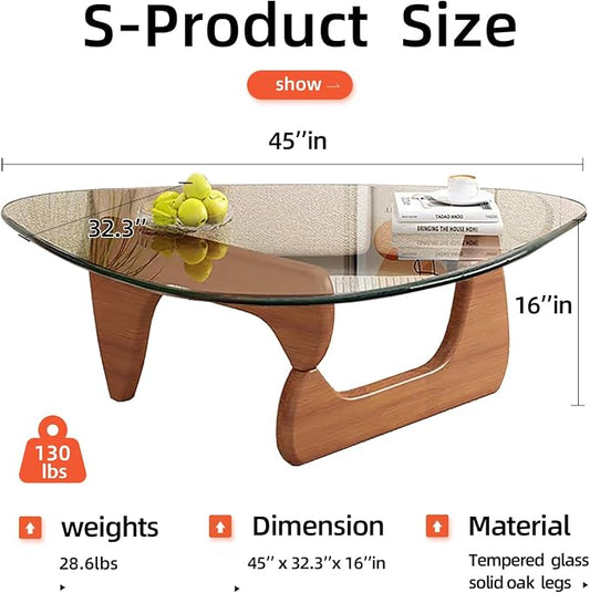 Glass Coffee Table, Mid Century Modern Coffee Table, Coffee Table for Living Room Center Table Suitable for Bedroom Living Room Reception Office Tables (Walnut/Transparent, Large)