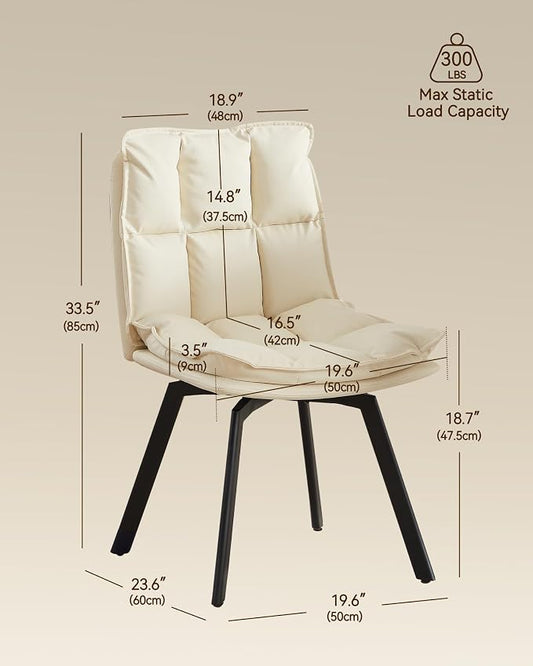 BedsPick 360° Swivel Dining Chair Set of 6 - Faux Leather Upholstered Kitchen Chair, Mid Century Modern Dining Room Chair with Metal Legs for Kithcen/Living Room/Reception/Office, Beige