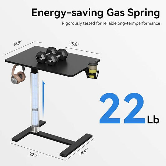 18.9 * 25.6 inches Mobile Standing Desk,C Shaped Pneumatic Adjustable Height Stand Up Desk,Ergonomic Standing Side Table for Home Office Work Computer Desk Workstation,Black