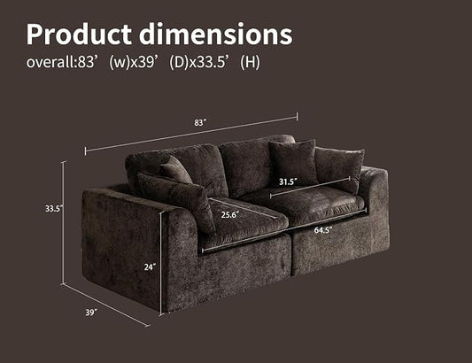 83" Modular Sectional Sofa – Modern Cloud Couch with Deep Chenille Seats, Loveseat Boneless Sofa, Pet-Friendly, No Assembly, Brown (2 Seate)