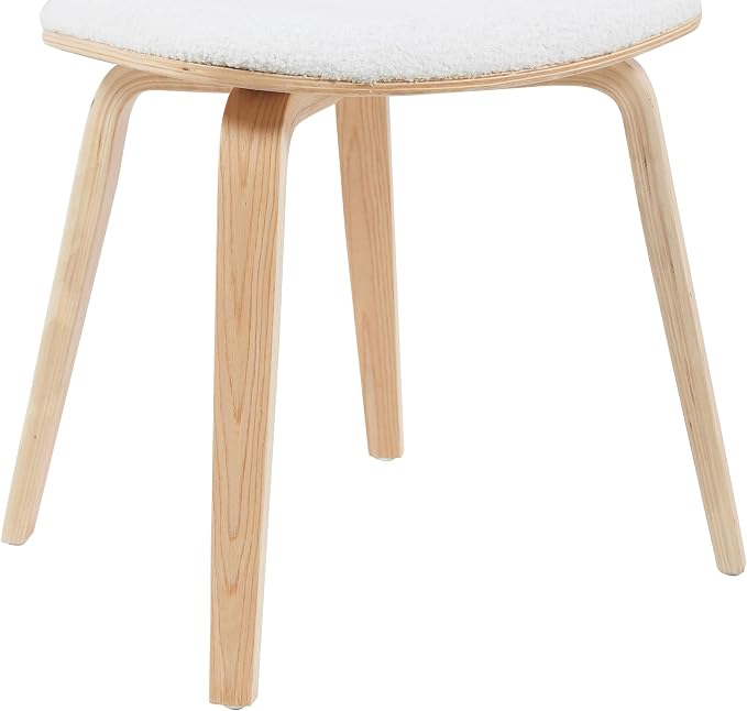 Armen Living Jaguar Mid-Century Upholstered Dining Chair in White Boucle and Patterned Oak Finish